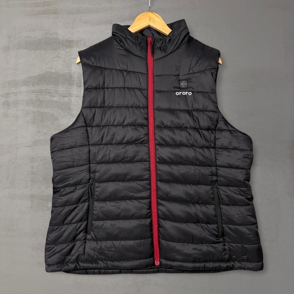 Ororo‎ Heated Puffer Vest Black Red Zip Insulated Techwear 2XL
